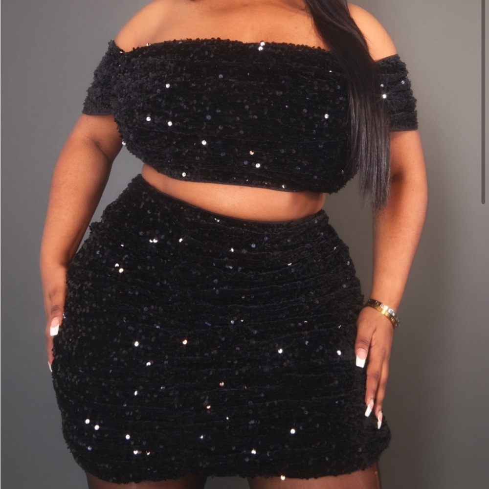 PLT Off the Shoulder Sequin Top